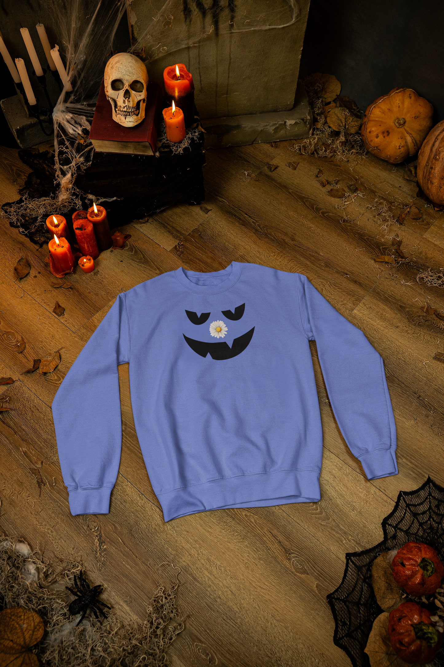 Halloween Sweatshirt, Jack O Lantern Scary Pumpkin Sweater, Daisy Sweatshirt, Cute Halloween Apparel, Fall Sweater