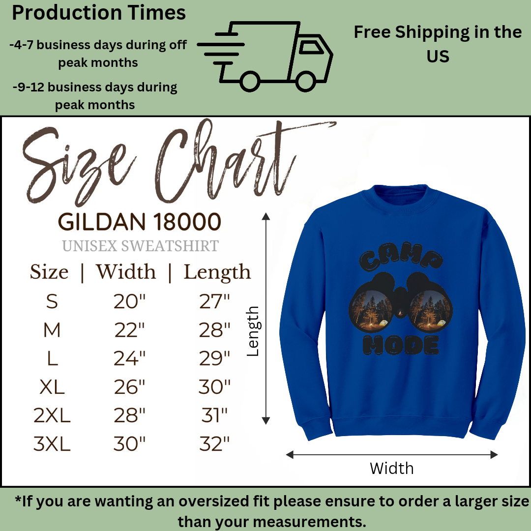 Camp Mode Camping Crewneck Sweatshirt, Road Trip, Adventure Lover, Travel, Nature, Hiking Sweater Gift for Him/Her