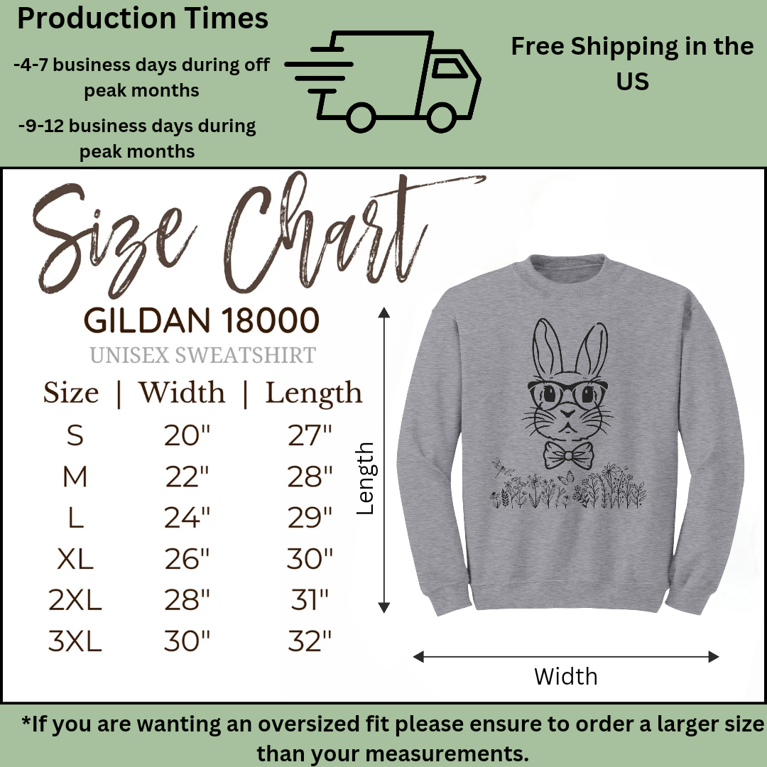 Bunny wearing Glasses Sweatshirt, Cute Easter Sweatshirt, Spring Sweatshirt, Easter Bunny Gift, Wildflowers Nature Lover Sweater, Rabbit Sweatshirt, Gift for Her