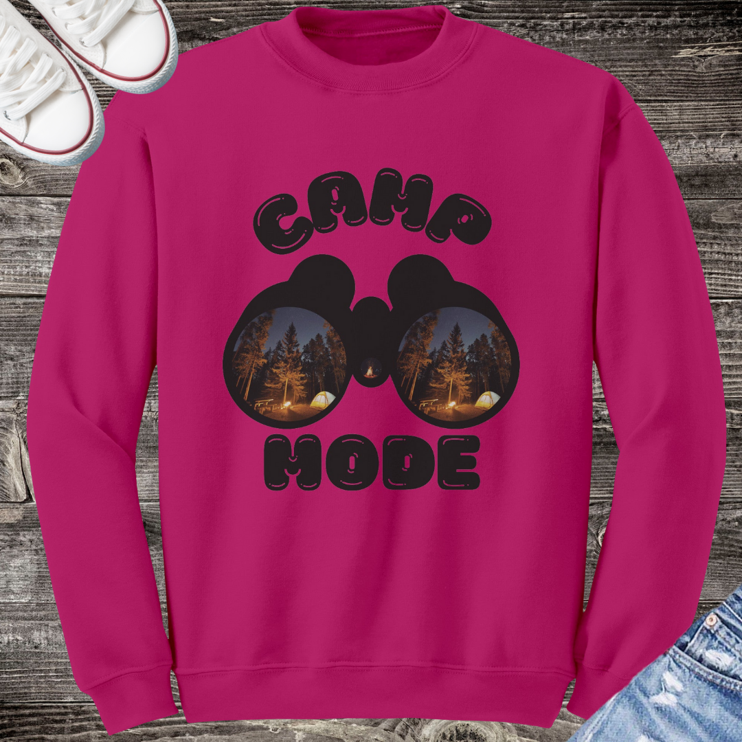 Camp Mode Camping Crewneck Sweatshirt, Road Trip, Adventure Lover, Travel, Nature, Hiking Sweater Gift for Him/Her
