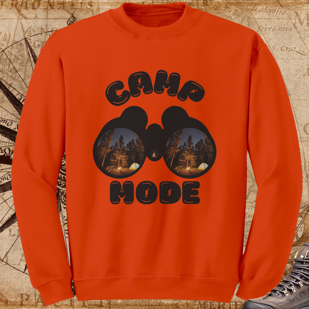 Camp Mode Camping Crewneck Sweatshirt, Road Trip, Adventure Lover, Travel, Nature, Hiking Sweater Gift for Him/Her