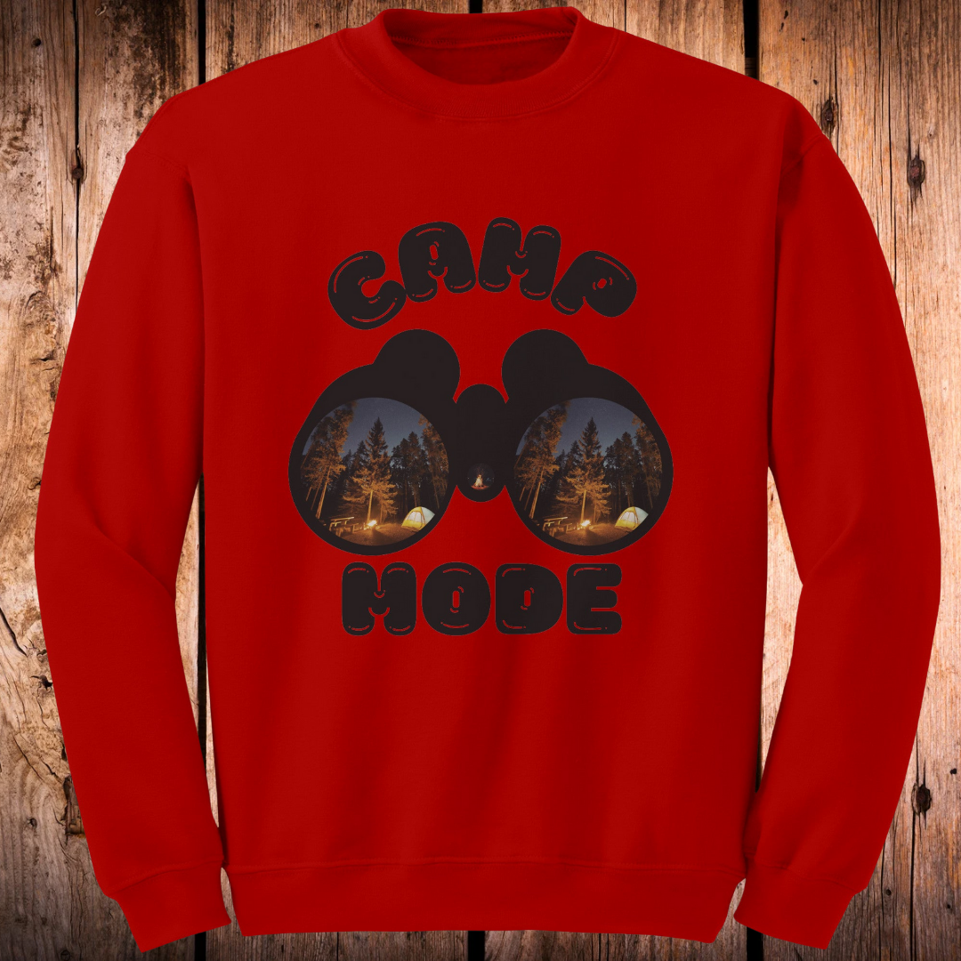 Camp Mode Camping Crewneck Sweatshirt, Road Trip, Adventure Lover, Travel, Nature, Hiking Sweater Gift for Him/Her
