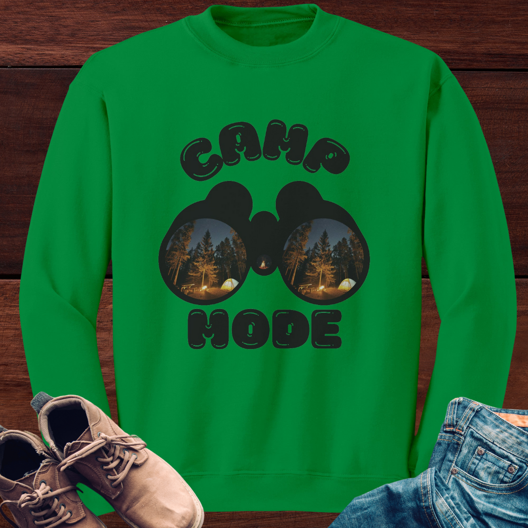 Camp Mode Camping Crewneck Sweatshirt, Road Trip, Adventure Lover, Travel, Nature, Hiking Sweater Gift for Him/Her