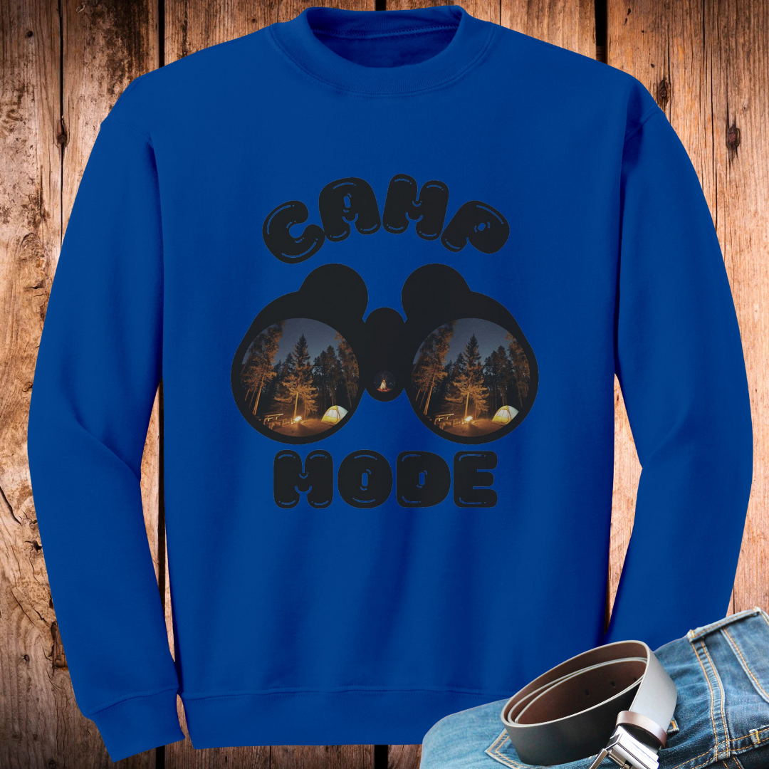 Camp Mode Camping Crewneck Sweatshirt, Road Trip, Adventure Lover, Travel, Nature, Hiking Sweater Gift for Him/Her