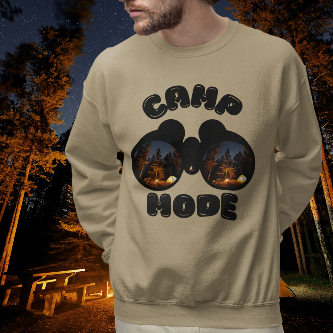 Camp Mode Camping Crewneck Sweatshirt, Road Trip, Adventure Lover, Travel, Nature, Hiking Sweater Gift for Him/Her
