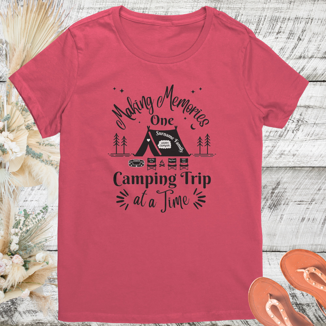 Personalized Making Memories One Camping Trip at a Time Tshirt with Tent Design, Family Camping Shirts, Camping Gift for Her
