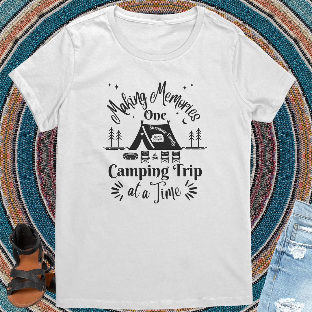 Personalized Making Memories One Camping Trip at a Time Tshirt with Tent Design, Family Camping Shirts, Camping Gift for Her