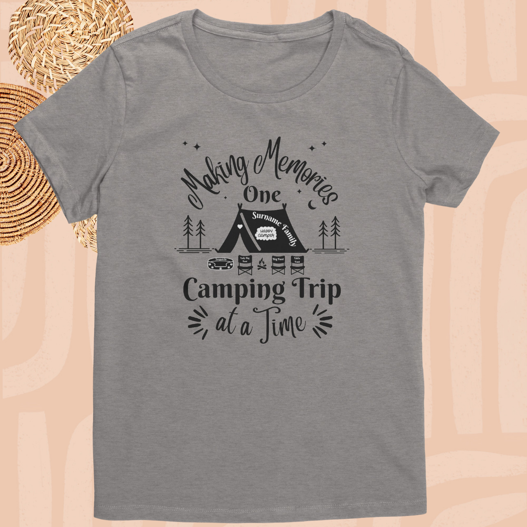 Personalized Making Memories One Camping Trip at a Time Tshirt with Tent Design, Family Camping Shirts, Camping Gift for Her