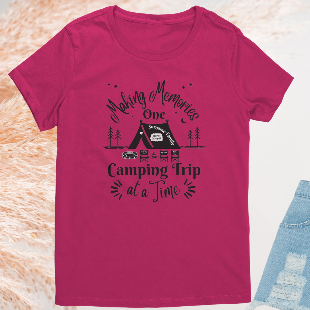 Personalized Making Memories One Camping Trip at a Time Tshirt with Tent Design, Family Camping Shirts, Camping Gift for Her