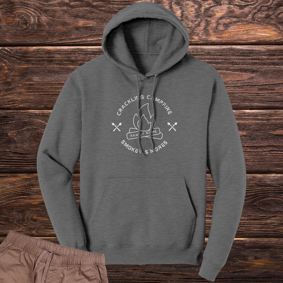 Personalized Crackling Campfire Smokey S'mores Hoodie, Camping Hoodie, Outdoors Hooded Sweatshirt, Family Camping Shirts, Gift for Campers