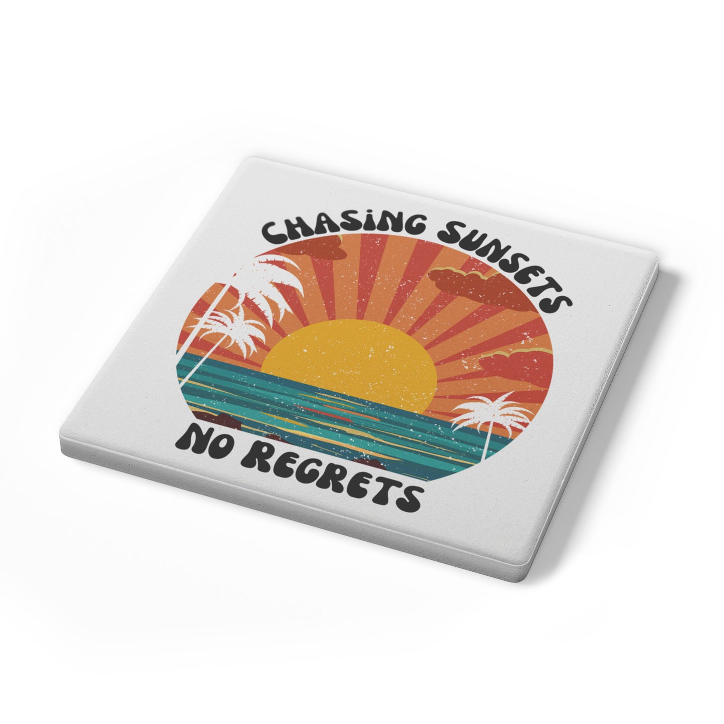 Chasing Sunsets No Regrets Coasters, Beach Decor, Vintage Bar Coasters, Sunset Coasters, Palm Tree Coasters, Ocean Decor, Surf Coasters, Beach Coasters, Tropical Drink Coaster, House-warming Gift