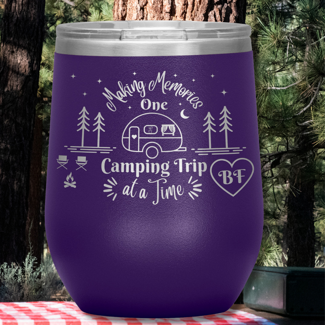 Personalized Camping Wine Tumbler, Making Memories One Camping Trip at a Time, Polar Camel Snap on Acrylic Sipper Lid, Vacuum Insulated, Gift for Campers