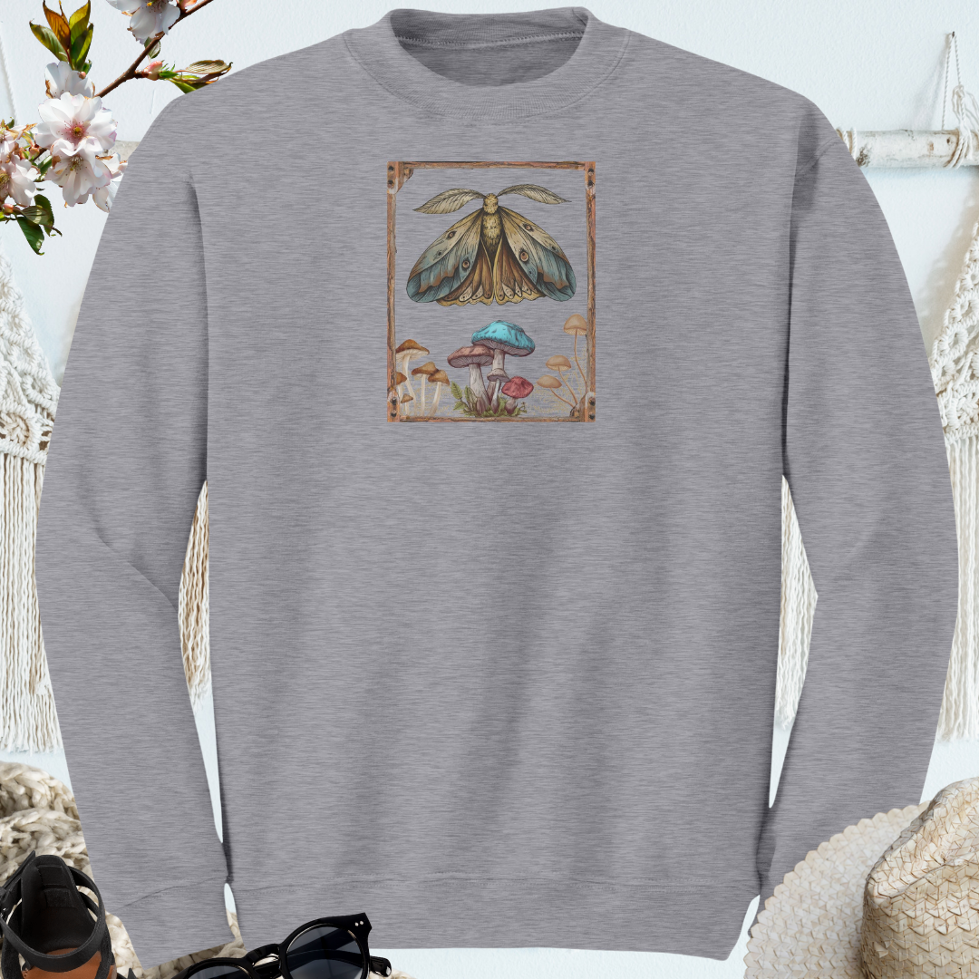 Woodsy Cottagecore Sweatshirt, Vintage Moth Sweater, Forest Sweatshirt, Nature Lover Sweater, Mushroom Clothing, Gift for Adventure Lover