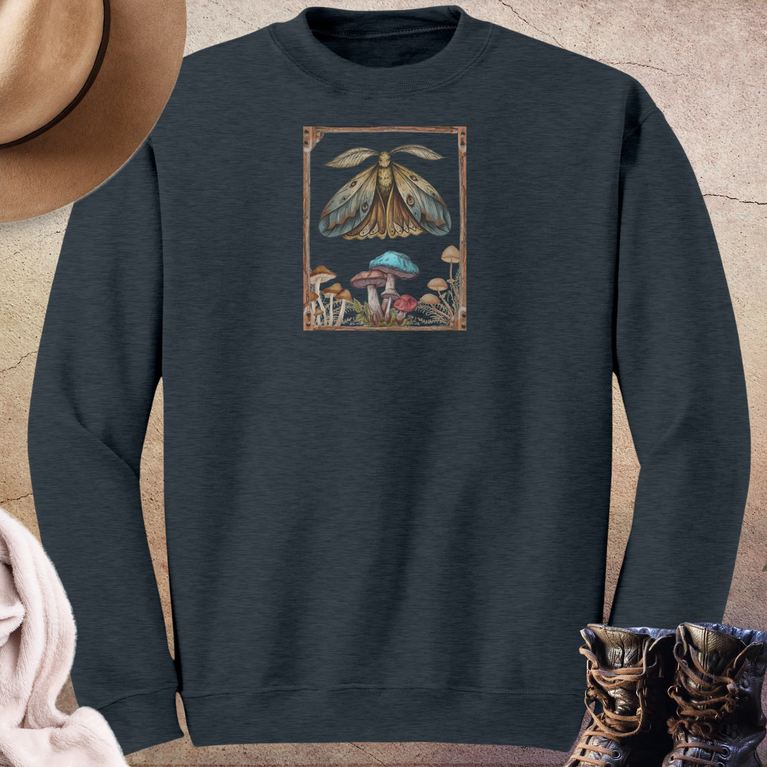 Woodsy Cottagecore Sweatshirt, Vintage Moth Sweater, Forest Sweatshirt, Nature Lover Sweater, Mushroom Clothing, Gift for Adventure Lover