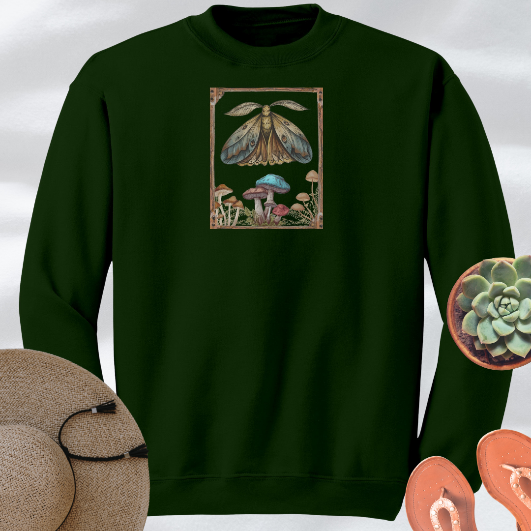 Woodsy Cottagecore Sweatshirt, Vintage Moth Sweater, Forest Sweatshirt, Nature Lover Sweater, Mushroom Clothing, Gift for Adventure Lover