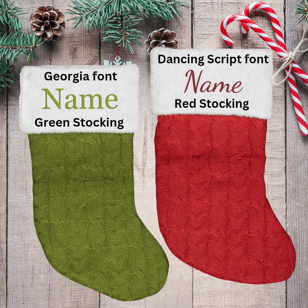 Personalized Christmas Stocking, Embroided Cable Knit Christmas Stocking with Fur Cuff, Custom Christmas Decor, Family Christmas Stockings, Pet Christmas Stocking with Hanging Loop
