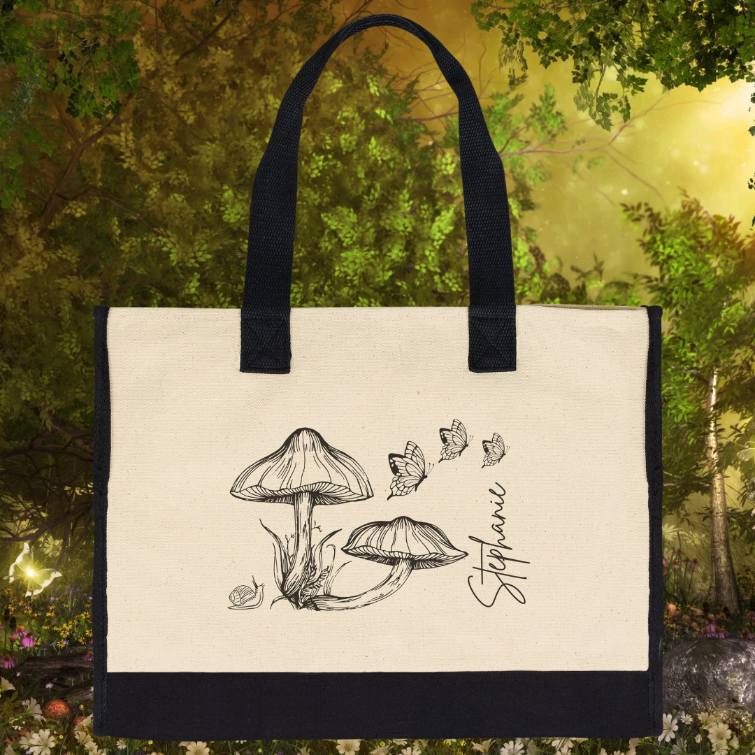 Personalized Cottagecore Tote Bag, Mushroom Tote Bag, Butterfly Tote Bag, Woodsy Bag, Bridesmaid Gift, Bridesmaid Tote Bag, Gift for Nature Lover, Gift for Her