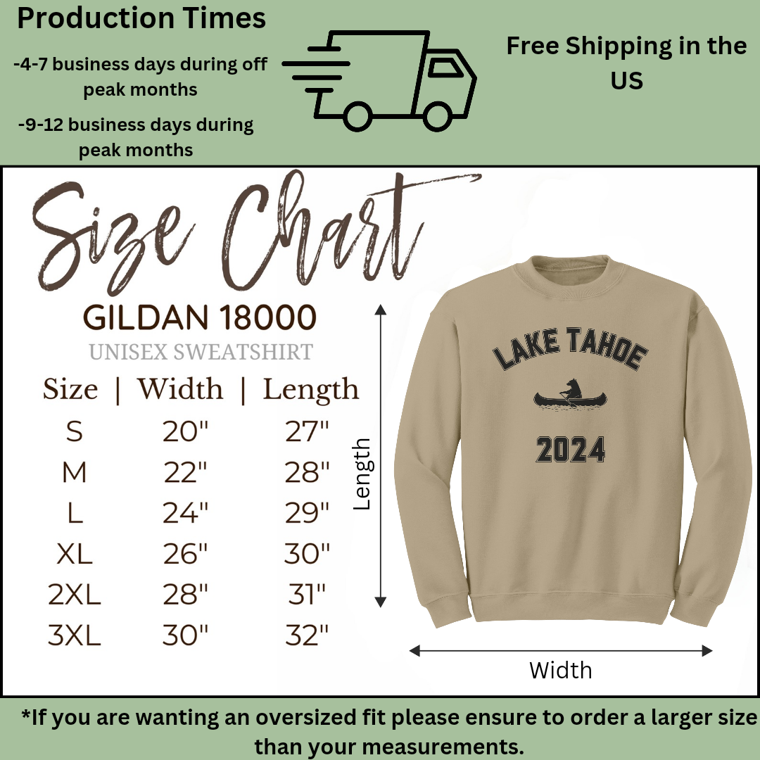 Lake Tahoe Custom Sweatshirt, Lake Tahoe Unisex Crewneck Sweater, Lake Tahoe Vacation Gift, College Sweatshirt, Matching Group Shirts