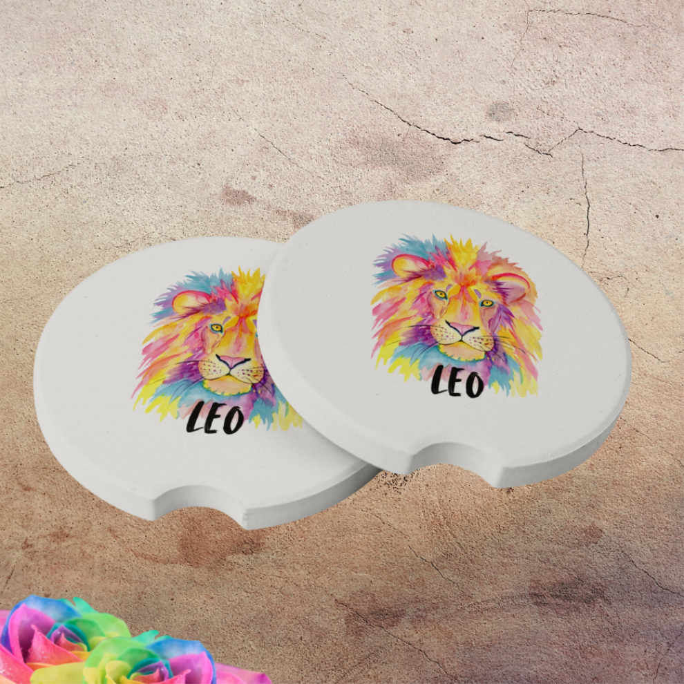 Leo Car Coasters, Leo Zodiac Coasters, Leo Star Sign Coasters, Watercolor Lion Coaster, Gift for Leo Star Sign, Zodiac Leo Collection