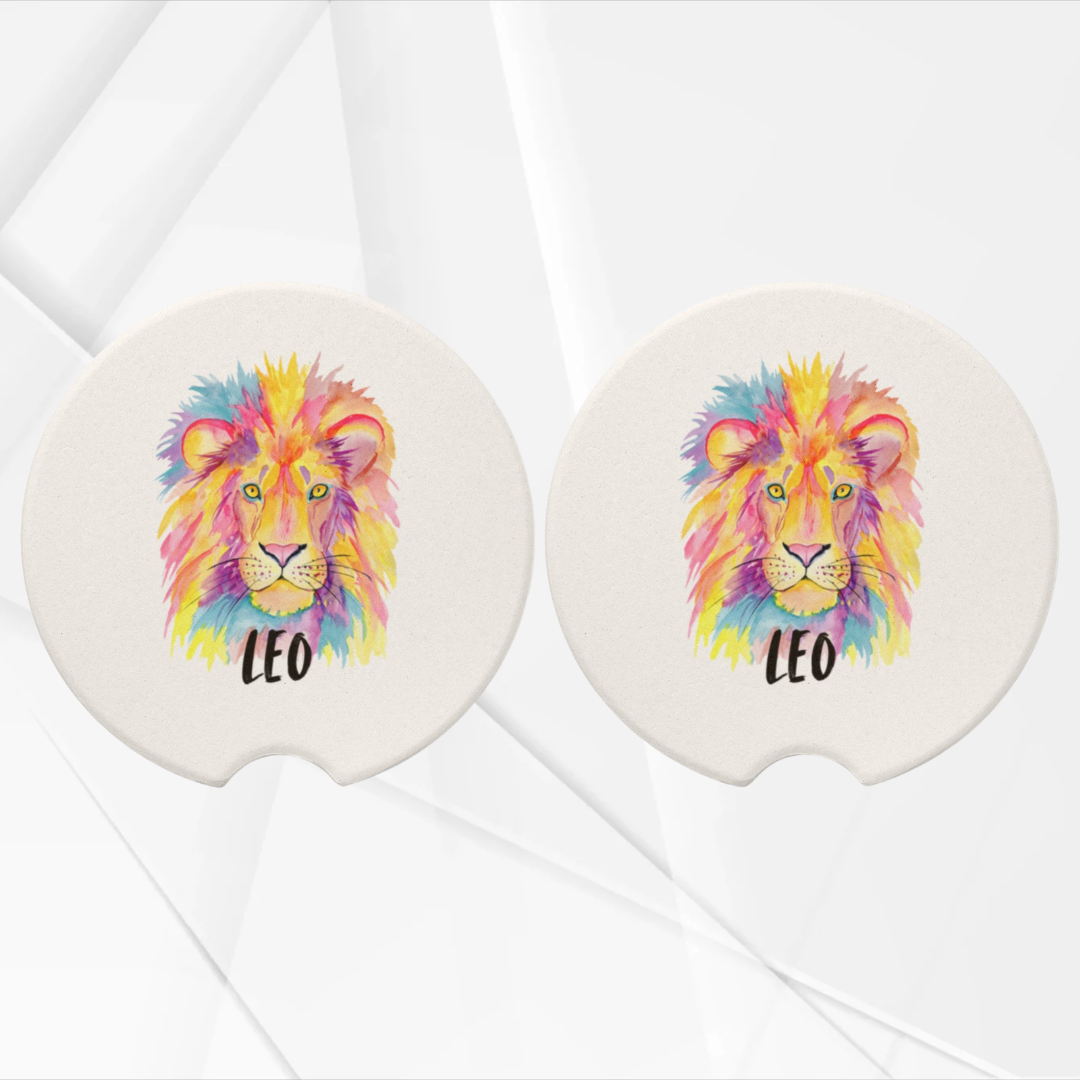 Leo Car Coasters, Leo Zodiac Coasters, Leo Star Sign Coasters, Watercolor Lion Coaster, Gift for Leo Star Sign, Zodiac Leo Collection