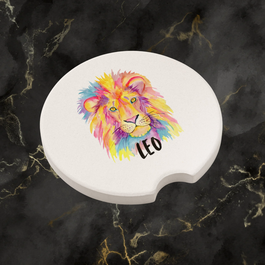 Leo Car Coasters, Leo Zodiac Coasters, Leo Star Sign Coasters, Watercolor Lion Coaster, Gift for Leo Star Sign, Zodiac Leo Collection