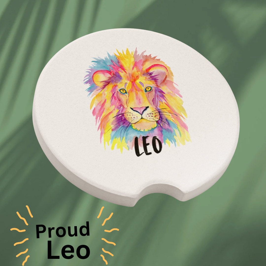 Leo Car Coasters, Leo Zodiac Coasters, Leo Star Sign Coasters, Watercolor Lion Coaster, Gift for Leo Star Sign, Zodiac Leo Collection