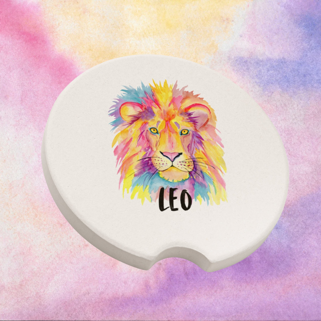 Leo Car Coasters, Leo Zodiac Coasters, Leo Star Sign Coasters, Watercolor Lion Coaster, Gift for Leo Star Sign, Zodiac Leo Collection