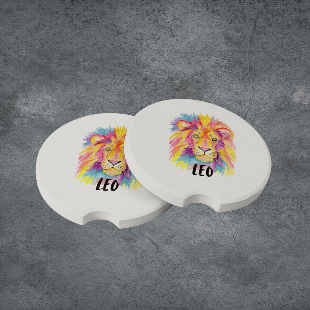 Leo Car Coasters, Leo Zodiac Coasters, Leo Star Sign Coasters, Watercolor Lion Coaster, Gift for Leo Star Sign, Zodiac Leo Collection