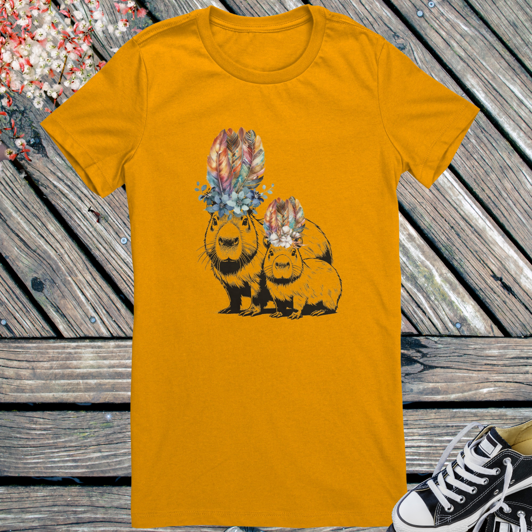 Capybara Shirt, Floral Capybara Shirt, Cute Animal Tee, Capybara Tee, Nature Lover Gift, Gift for Capybara Lover, Capybara Clothing, Mother Daughter Shirts