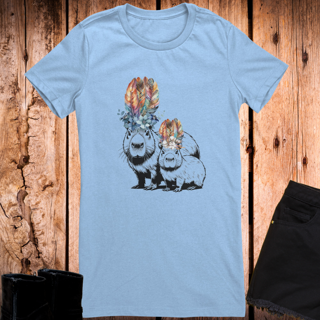 Capybara Shirt, Floral Capybara Shirt, Cute Animal Tee, Capybara Tee, Nature Lover Gift, Gift for Capybara Lover, Capybara Clothing, Mother Daughter Shirts