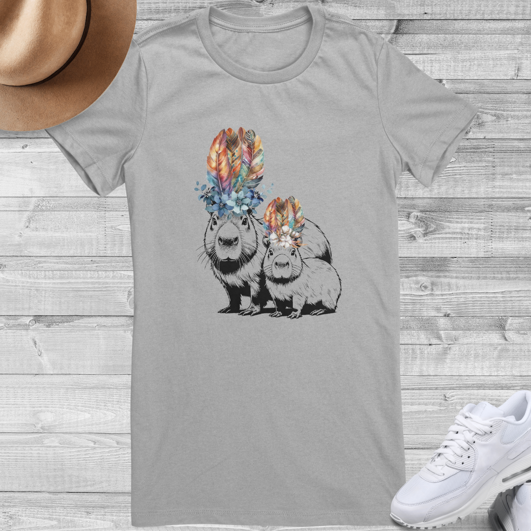 Capybara Shirt, Floral Capybara Shirt, Cute Animal Tee, Capybara Tee, Nature Lover Gift, Gift for Capybara Lover, Capybara Clothing, Mother Daughter Shirts