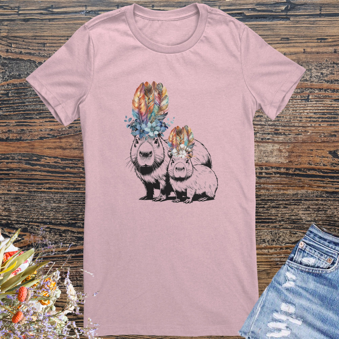 Capybara Shirt, Floral Capybara Shirt, Cute Animal Tee, Capybara Tee, Nature Lover Gift, Gift for Capybara Lover, Capybara Clothing, Mother Daughter Shirts