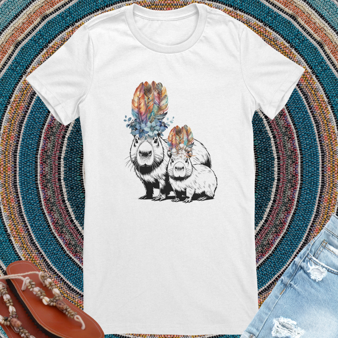 Capybara Shirt, Floral Capybara Shirt, Cute Animal Tee, Capybara Tee, Nature Lover Gift, Gift for Capybara Lover, Capybara Clothing, Mother Daughter Shirts