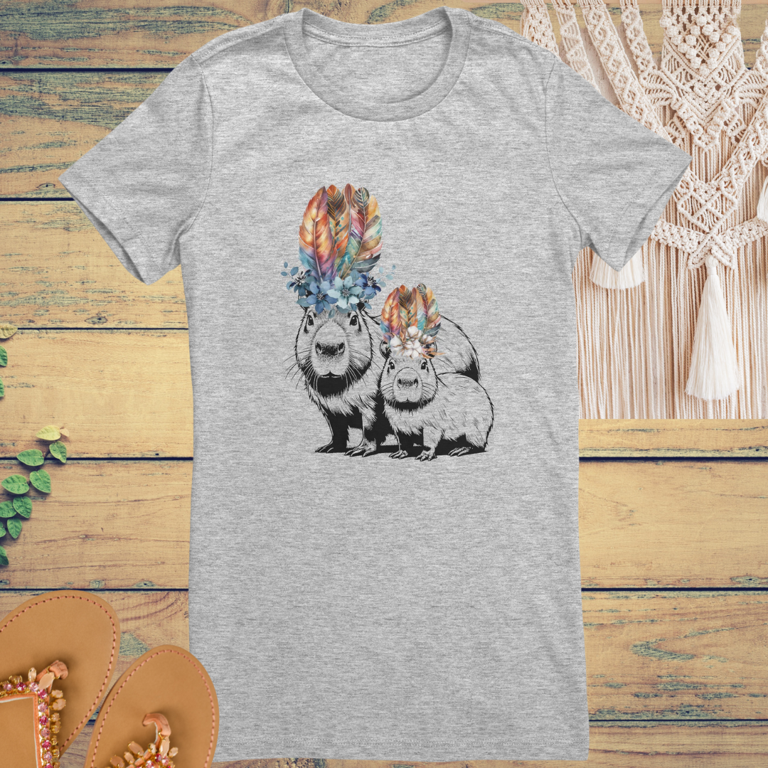 Capybara Shirt, Floral Capybara Shirt, Cute Animal Tee, Capybara Tee, Nature Lover Gift, Gift for Capybara Lover, Capybara Clothing, Mother Daughter Shirts