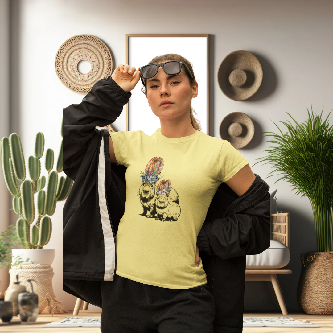 Capybara Shirt, Floral Capybara Shirt, Cute Animal Tee, Capybara Tee, Nature Lover Gift, Gift for Capybara Lover, Capybara Clothing, Mother Daughter Shirts