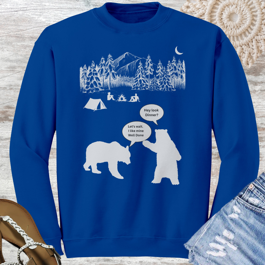 Campfire Bear Meal Sweatshirt, Camping Sweatshirt, Hiking Sweater, Caravan RV Shirt, Outdoors Sweatshirt, Funny Gift for Campers