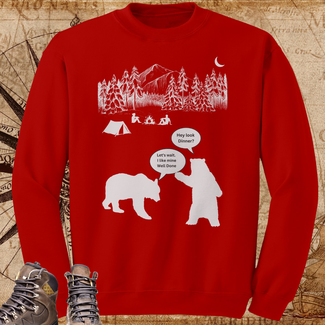 Campfire Bear Meal Sweatshirt, Camping Sweatshirt, Hiking Sweater, Caravan RV Shirt, Outdoors Sweatshirt, Funny Gift for Campers