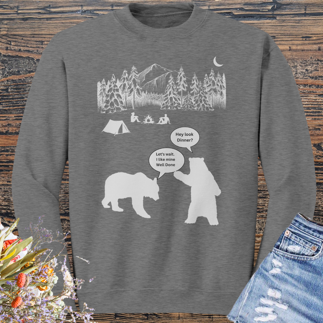 Campfire Bear Meal Sweatshirt, Camping Sweatshirt, Hiking Sweater, Caravan RV Shirt, Outdoors Sweatshirt, Funny Gift for Campers