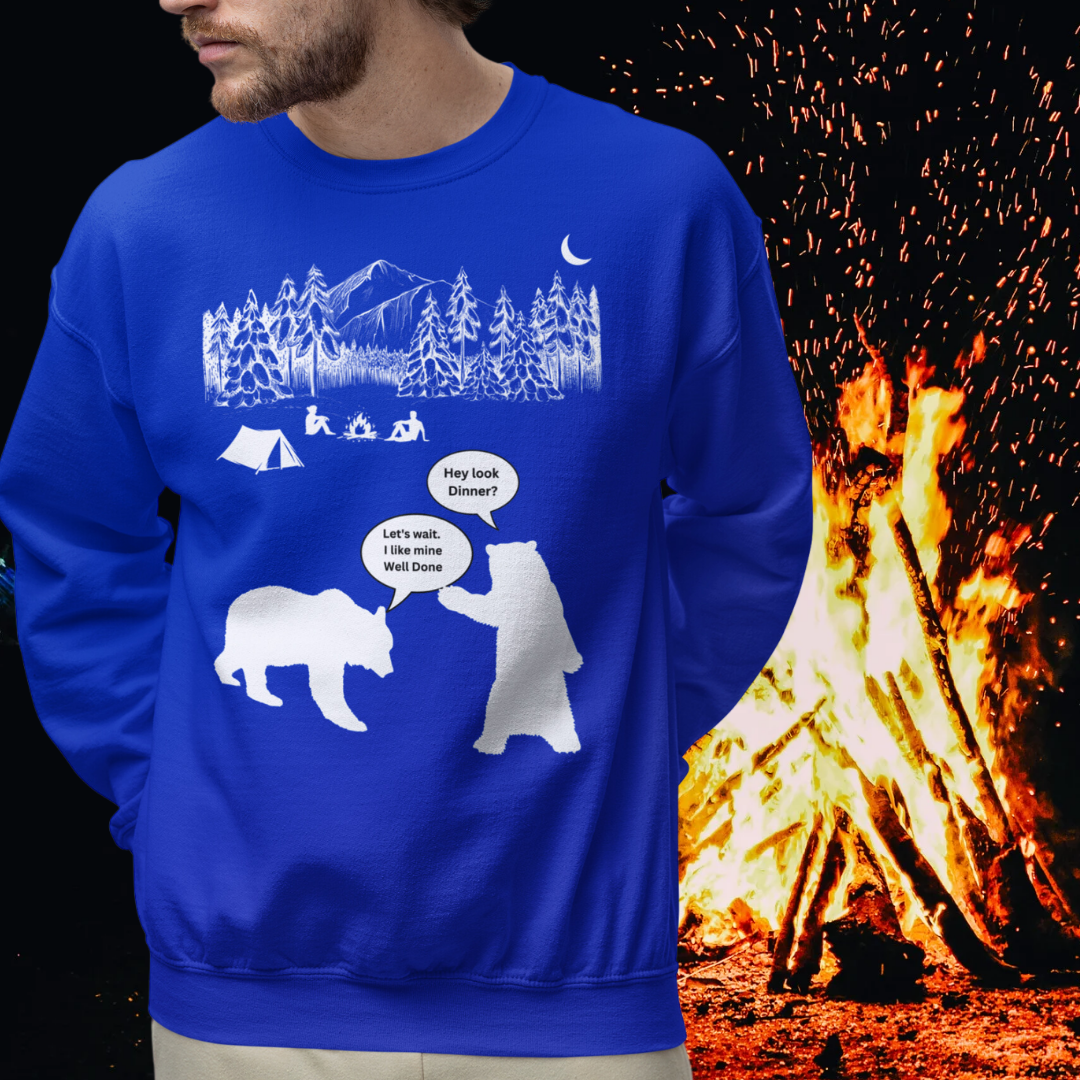 Campfire Bear Meal Sweatshirt, Camping Sweatshirt, Hiking Sweater, Caravan RV Shirt, Outdoors Sweatshirt, Funny Gift for Campers