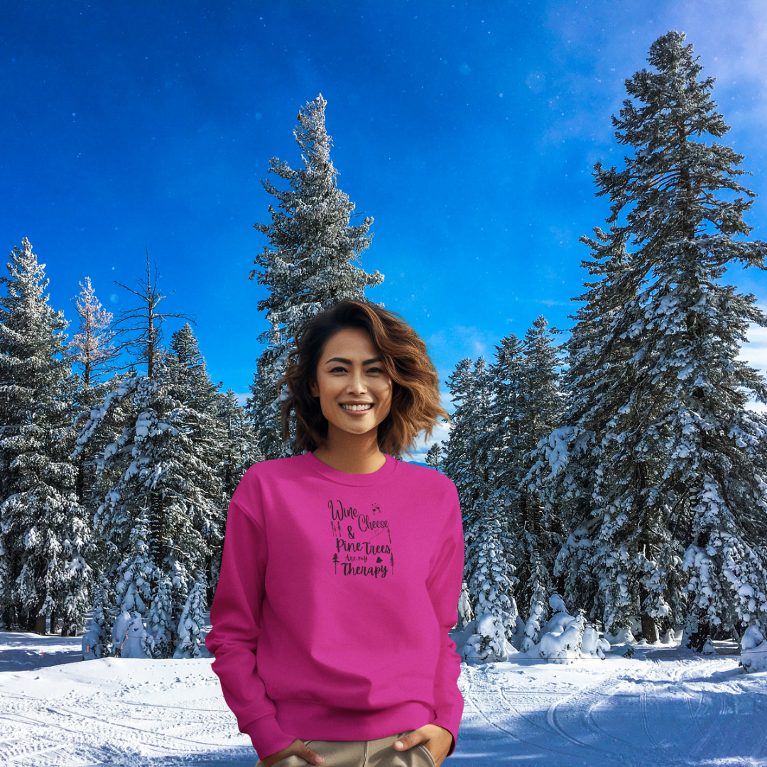 Camping Therapy Sweatshirt, Funny Camping Sweater, Wine and Cheese Sweatshirt, Outdoorsy Sweatshirt, Pine Trees Sweater, Forest Sweater, Nature Lover Gift, Gift for Campers