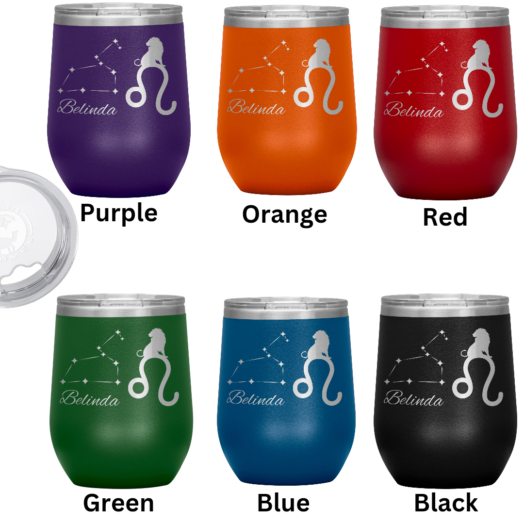 Personalized Name Leo Wine Tumbler, Leo Constellation Tumbler, Custom Zodiac Leo Tumbler, Lion Tumbler, Gift for Leo, Gift for Astrology Lover
