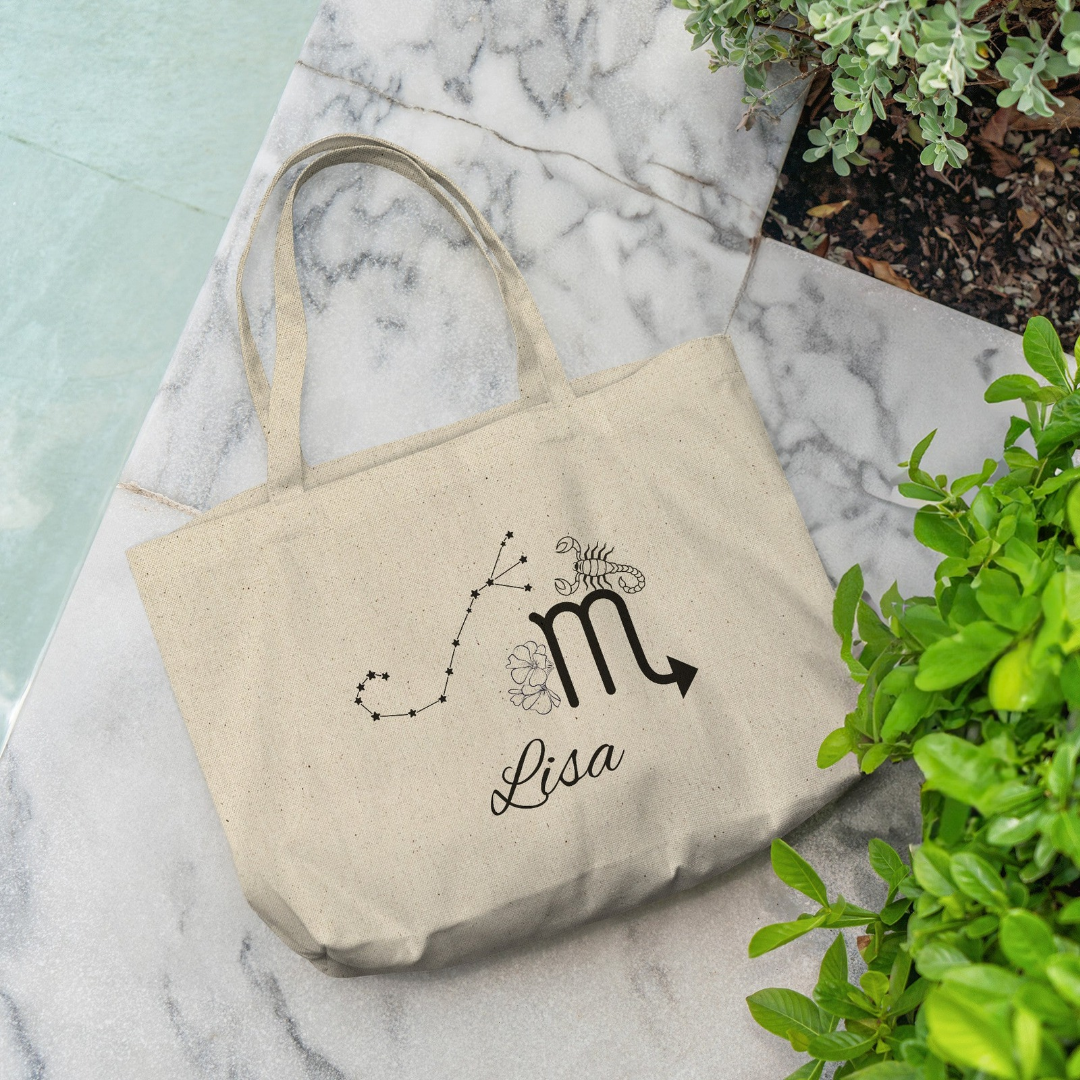Scorpio Personalized Name Tote Bag, Scorpio Star Sign Gusset Bag, Zodiac Scorpio Tote Bag, Scorpio Star Constellation Tote, Gift for Scorpio, Astrology Lover Gift, Recycled Eco-Friendly Grocery Bag