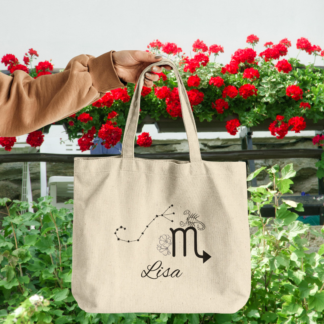 Scorpio Personalized Name Tote Bag, Scorpio Star Sign Gusset Bag, Zodiac Scorpio Tote Bag, Scorpio Star Constellation Tote, Gift for Scorpio, Astrology Lover Gift, Recycled Eco-Friendly Grocery Bag