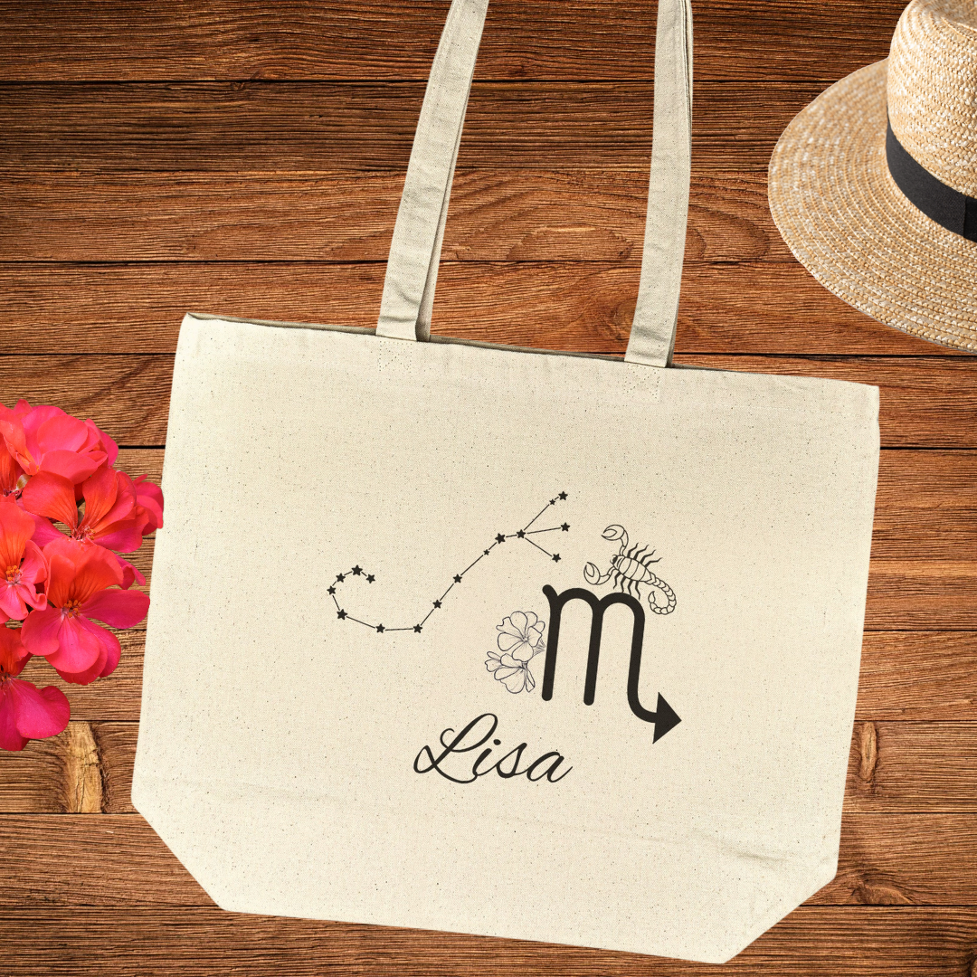 Scorpio Personalized Name Tote Bag, Scorpio Star Sign Gusset Bag, Zodiac Scorpio Tote Bag, Scorpio Star Constellation Tote, Gift for Scorpio, Astrology Lover Gift, Recycled Eco-Friendly Grocery Bag