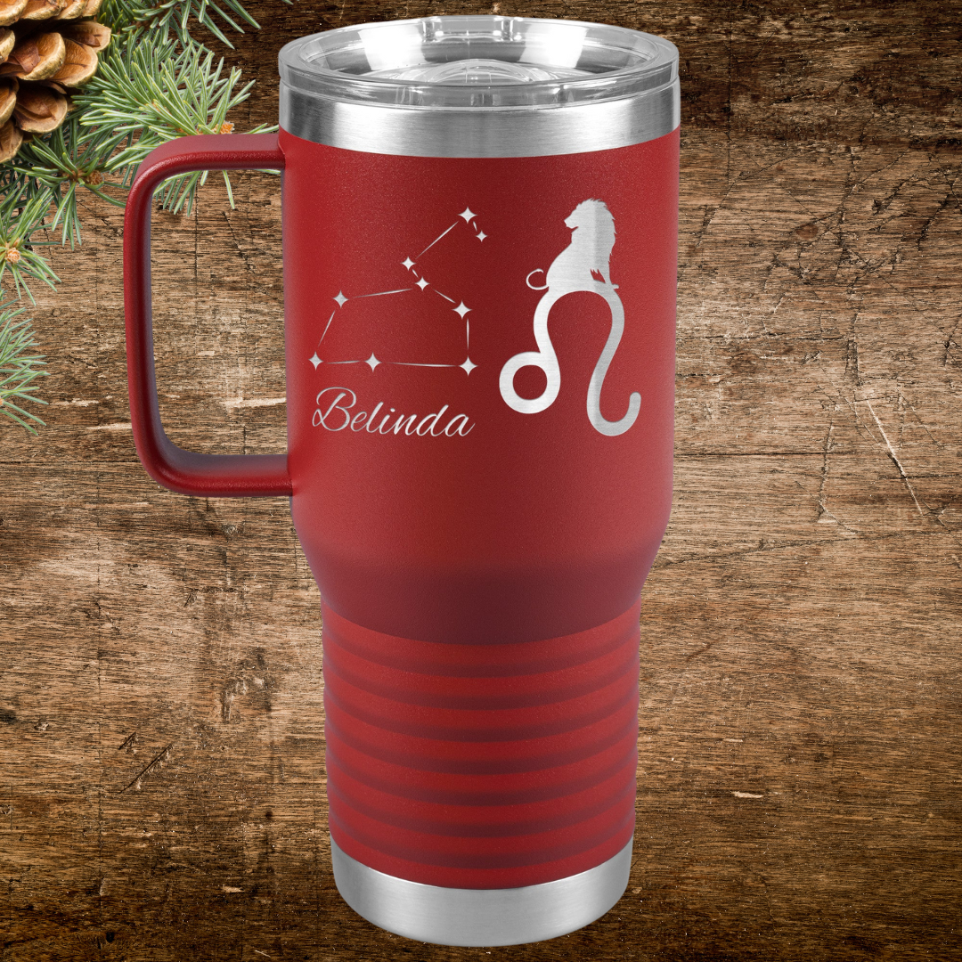 Personalized Name Leo Tumbler, 20oz Stainless Steel Leo Zodiac Tumbler, Leo Constellation Tumbler, Lion Travel Tumbler, Gift for Leo, Astrology Lover Gift