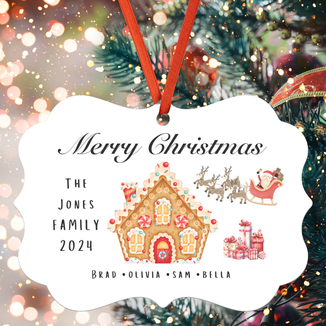 Personalized Christmas Ornament, Family Christmas Tree Ornament, Gingerbread House Christmas Decor, Christmas Tree Decoration, Custom Xmas Gift, Christmas Tradition
