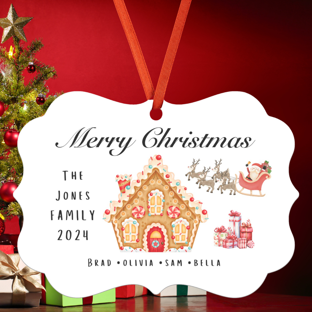Personalized Christmas Ornament, Family Christmas Tree Ornament, Gingerbread House Christmas Decor, Christmas Tree Decoration, Custom Xmas Gift, Christmas Tradition