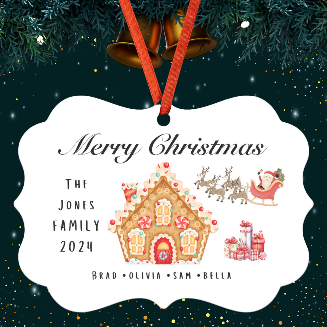Personalized Christmas Ornament, Family Christmas Tree Ornament, Gingerbread House Christmas Decor, Christmas Tree Decoration, Custom Xmas Gift, Christmas Tradition