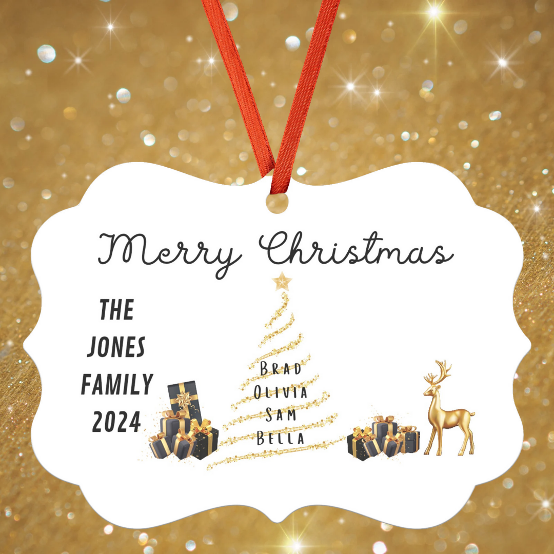 Personalized Family Christmas Ornament, Elegant Gold Christmas Decor, Custom Christmas Decorations, Christmas Gift for Family