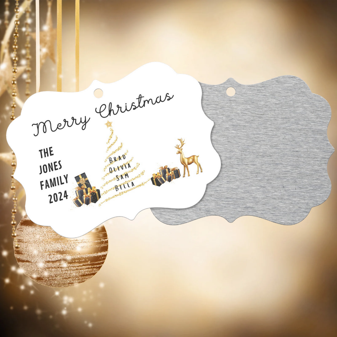 Personalized Family Christmas Ornament, Elegant Gold Christmas Decor, Custom Christmas Decorations, Christmas Gift for Family